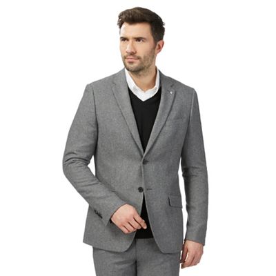 Big and tall grey textured single breasted jacket with wool